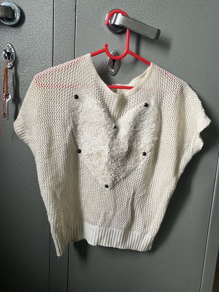 White Knitted Heart Top