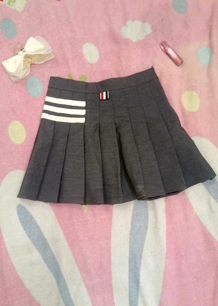 Grey Pleated Mini Skirt