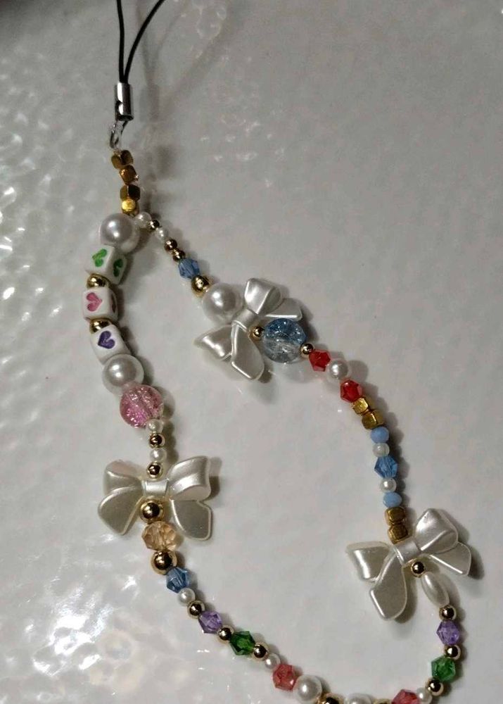 Cute Beaded Phone Charm with Bows