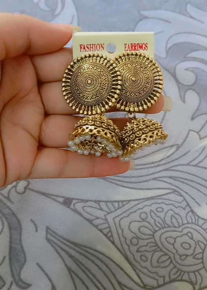 Gold Jhumka Earrings