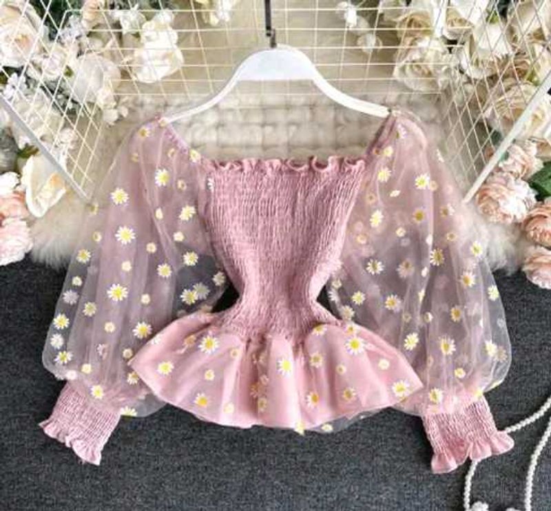 Pink Daisy Mesh Top.