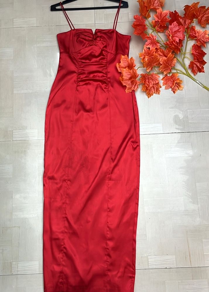 Red Satin Maxi Dress