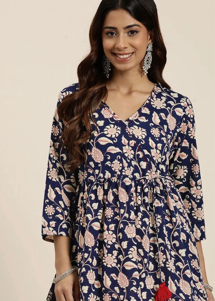 Floral Print Navy Blue Kurta