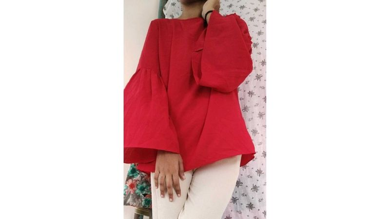 Red Bell Sleeve Top