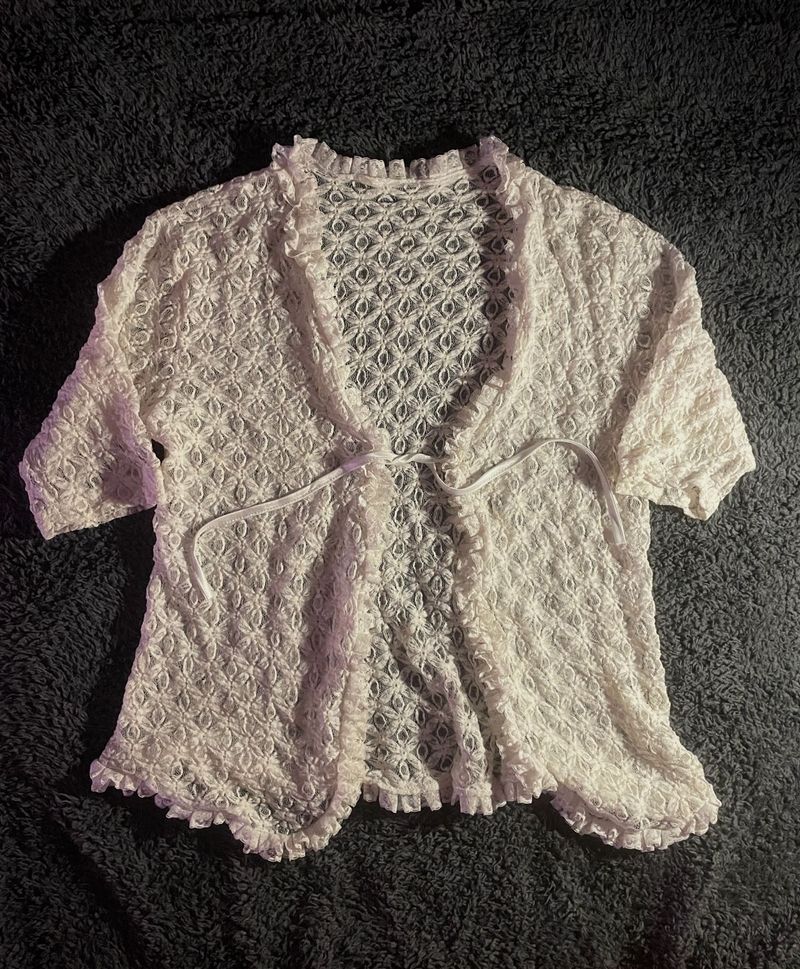 White Casual Aesthetic Coquette Shrug Top