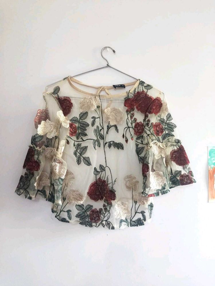 SHEIN Floral Embroidered Sheer Top