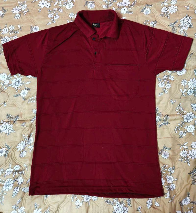 Maroon Striped Polo T-Shirt