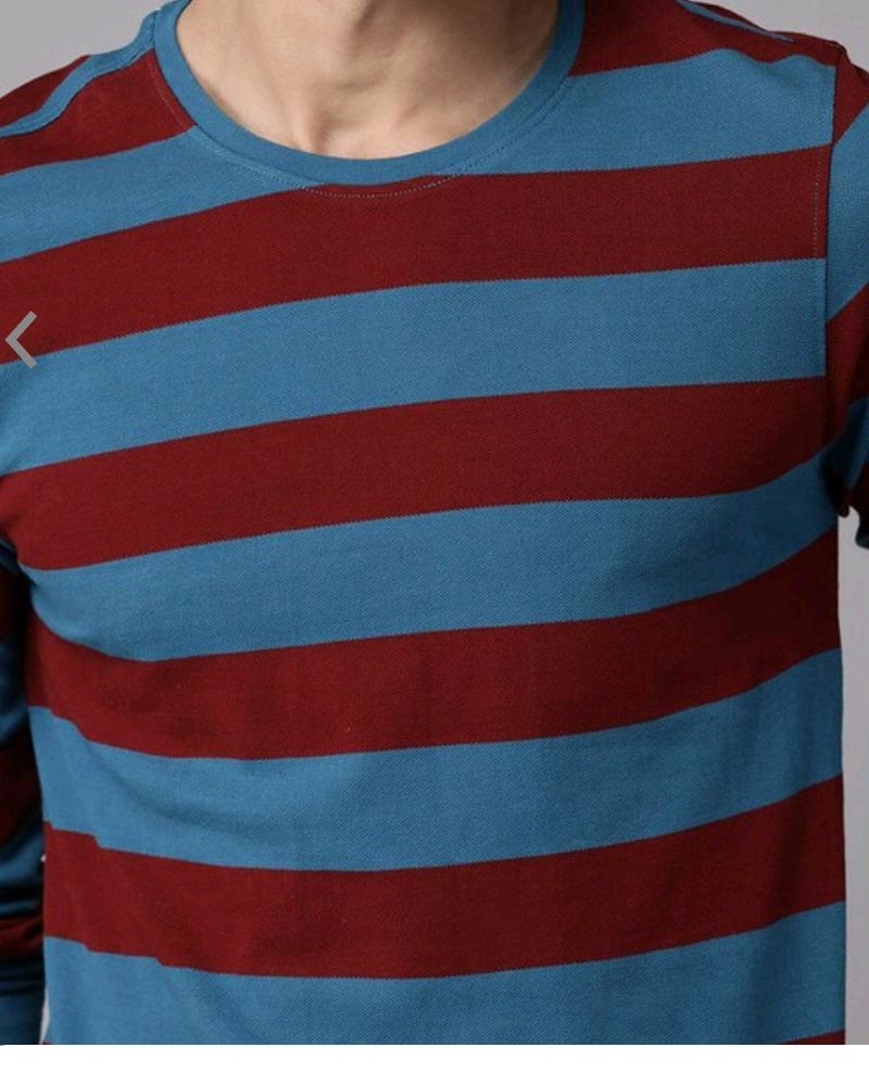 Roadster Maroon &amp; Blue Stripped Cotton Tshirt