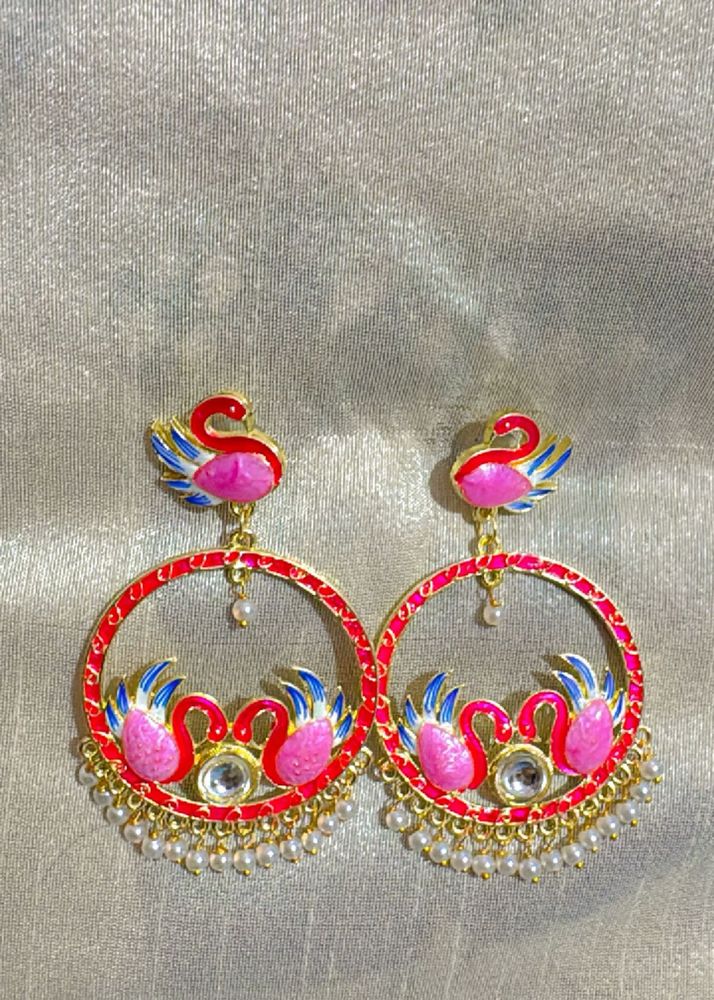 Swan Hoop Earrings pink color