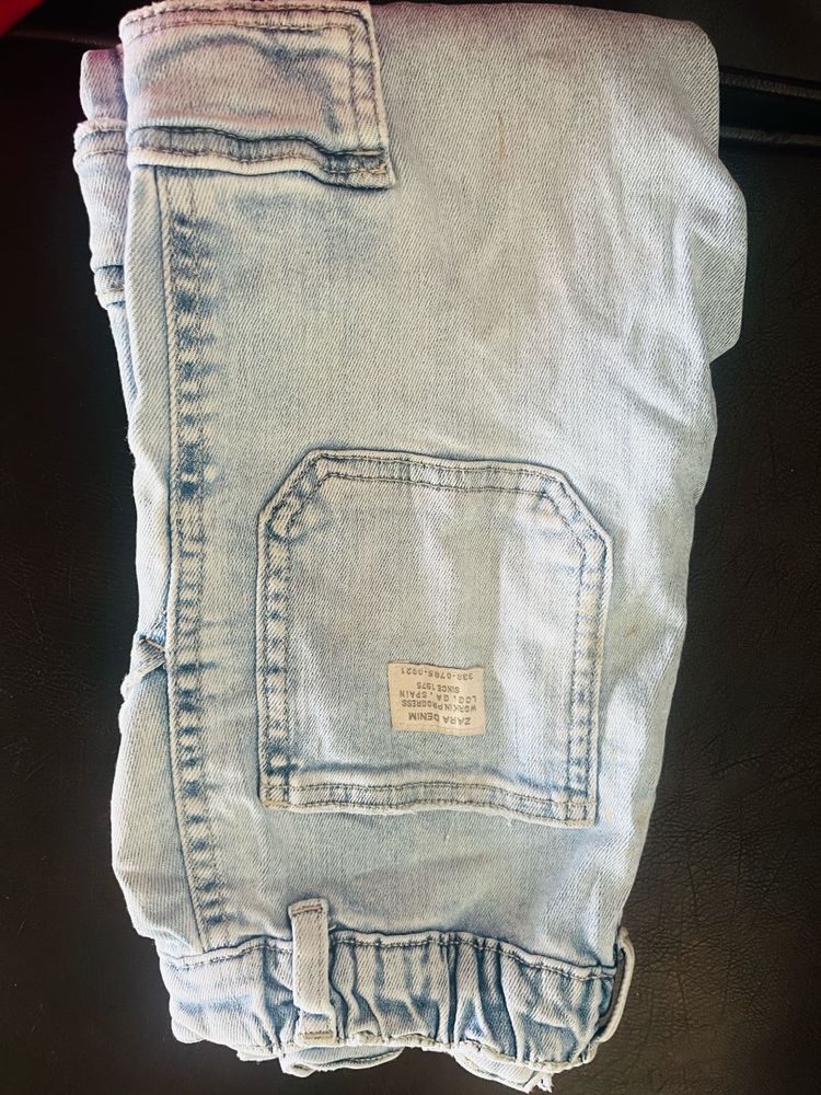Zara Denim Light Wash Cargo Pants