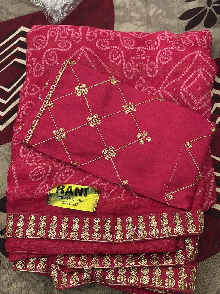 Pink Bandhani Saree with Blouse