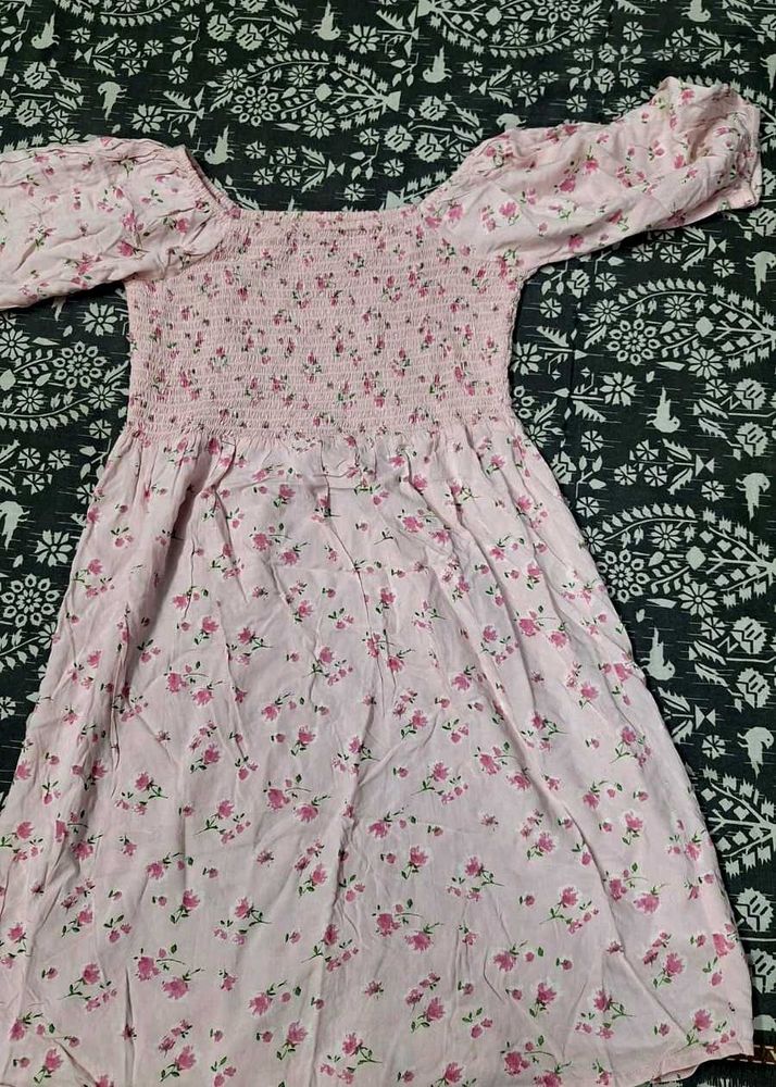 Floral Smocked Pink Dress – Soft &amp; Stylish