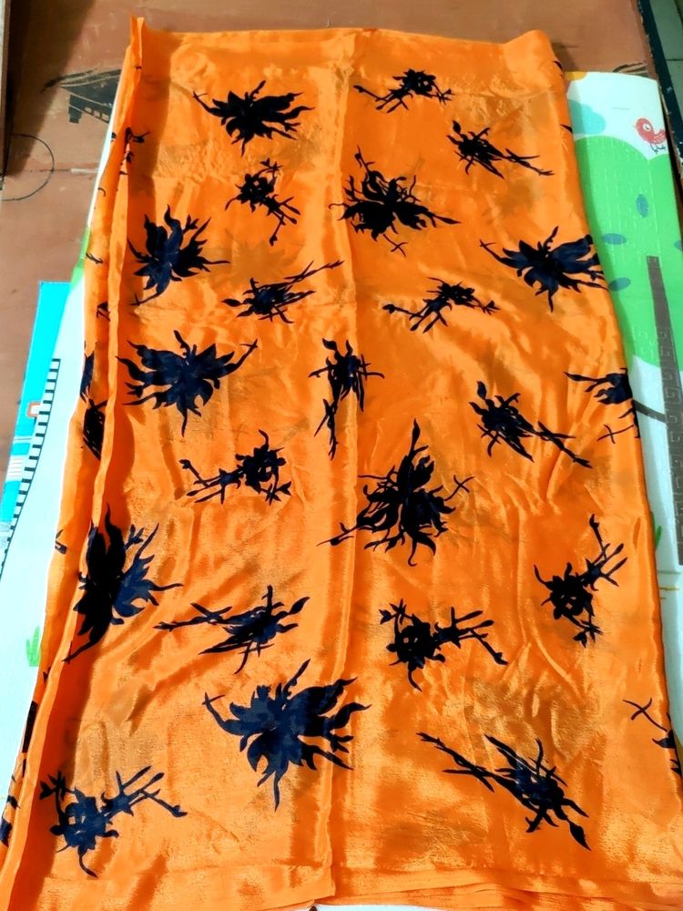 Orange &amp; Black Patterned Saree