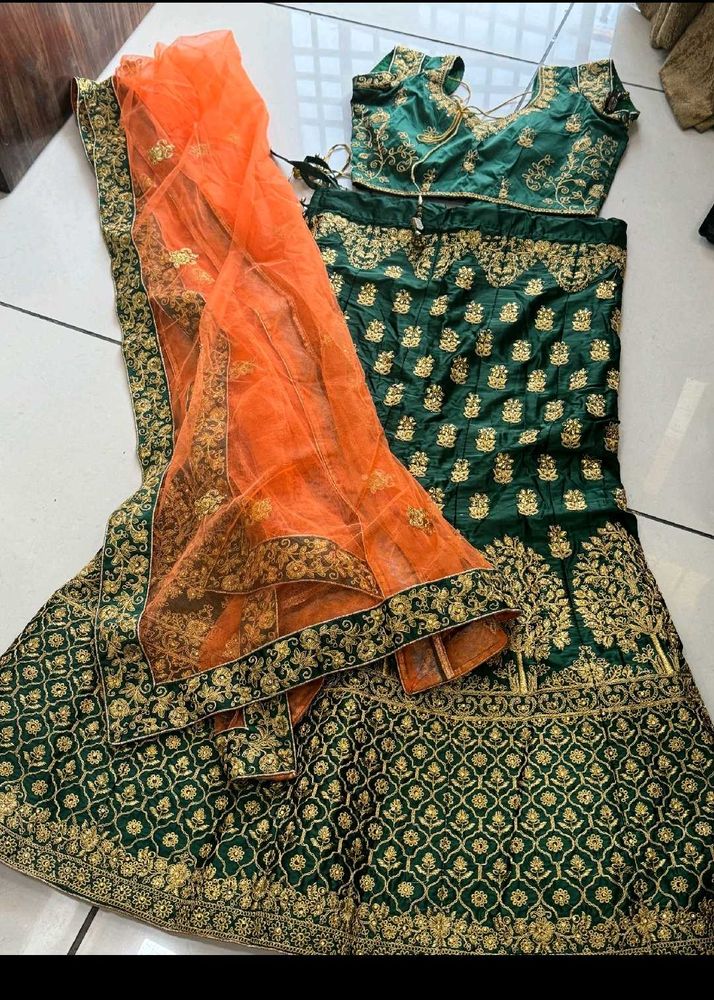 Green Embroidered Lehenga Choli