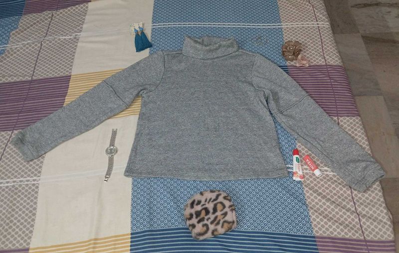 Gray Turtleneck Top