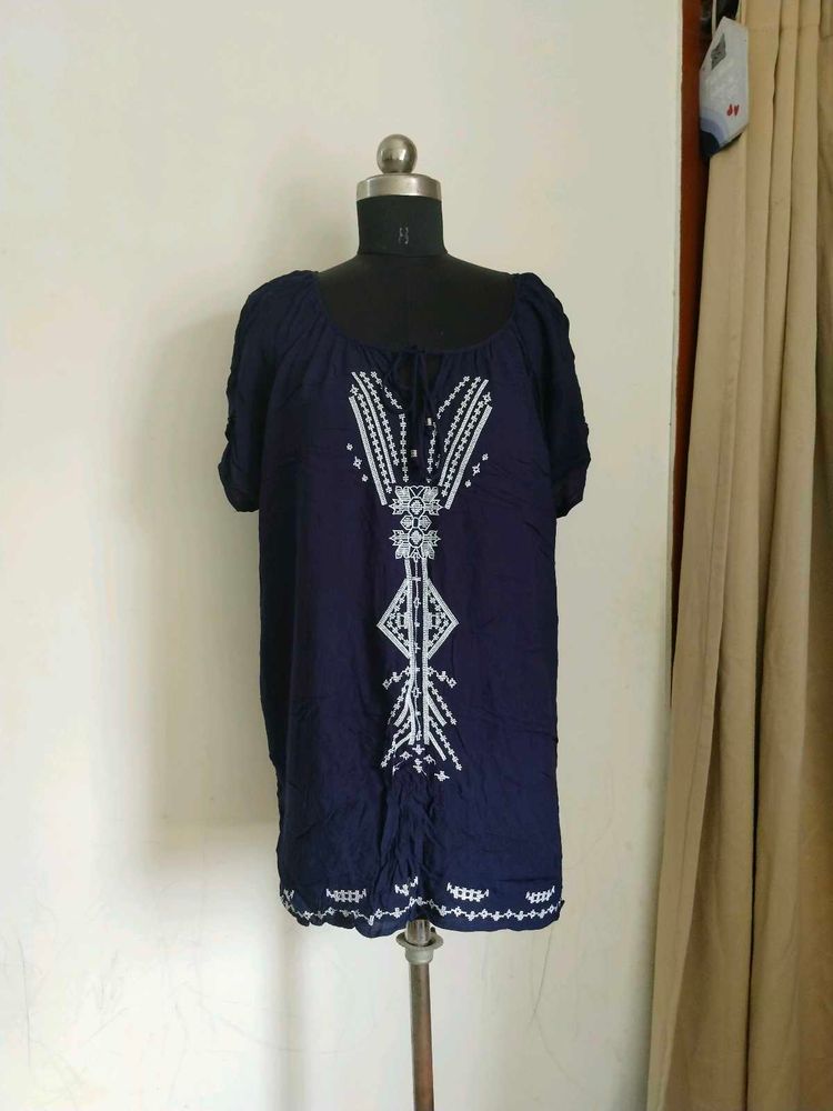 plus size Embroidered Navy Blue Top