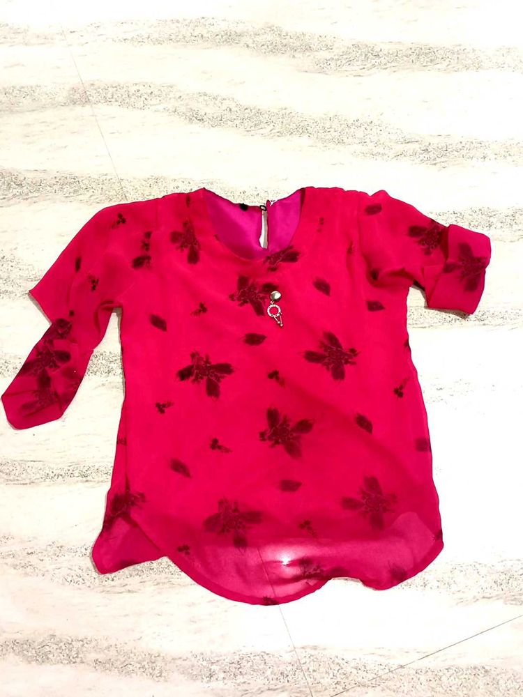 Pink Floral Print Sheer -shirt