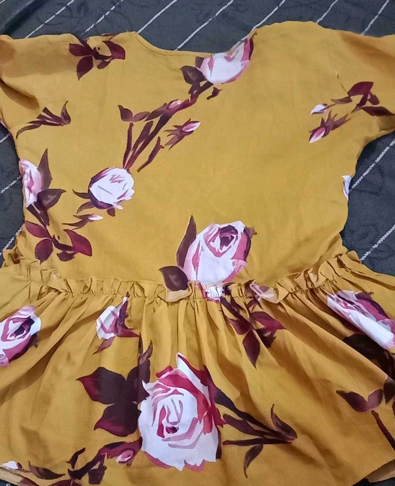 Floral Mustard Yellow Ruffle Top