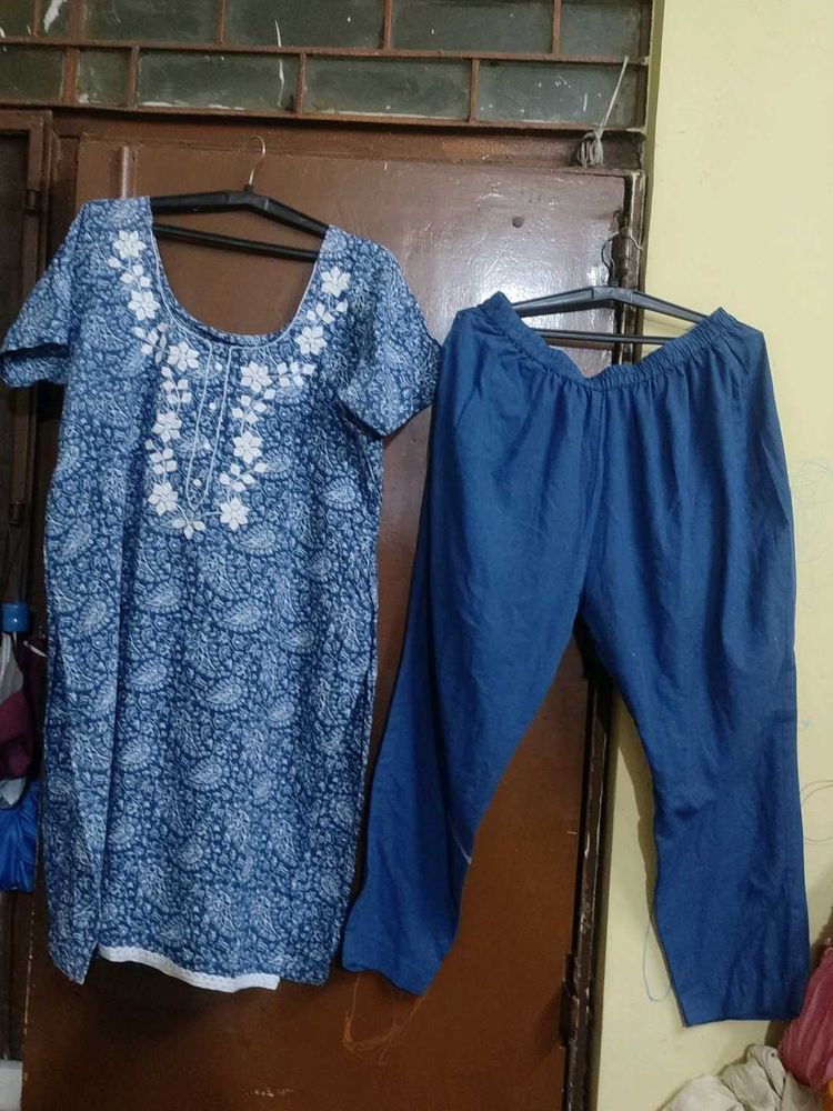 Blue Printed Kurta Set