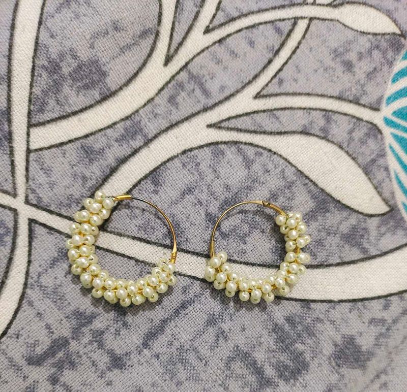 Pearl Beaded Hoop Earrings