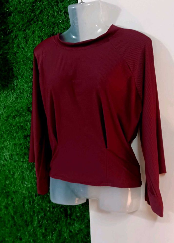 Burgundy Mock Neck Long Sleeve Top