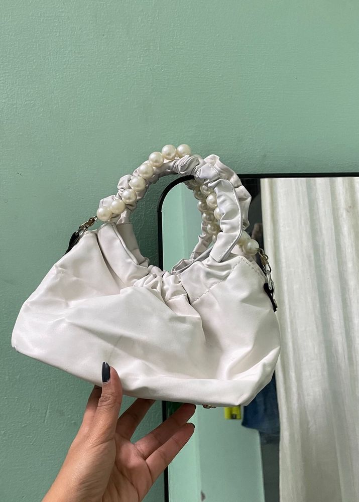 White Ruched Baguette Bag