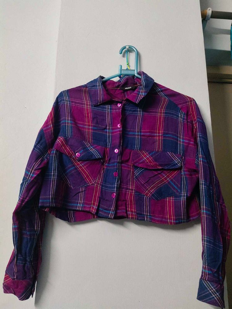 Cropped Plaid Flannel Shirt