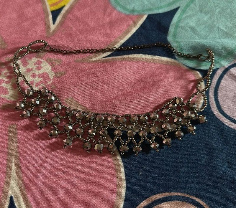 Sparkling Grey Beaded Choker Necklace