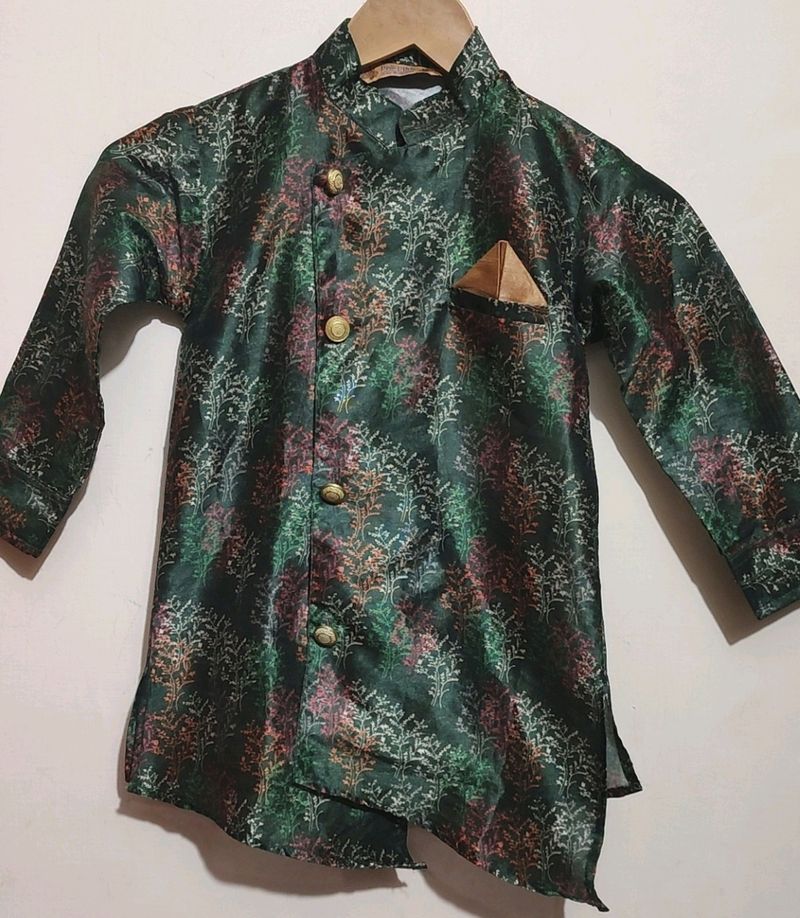 Green Kurta Pajama Floral Print For Boy 3- 4 Year