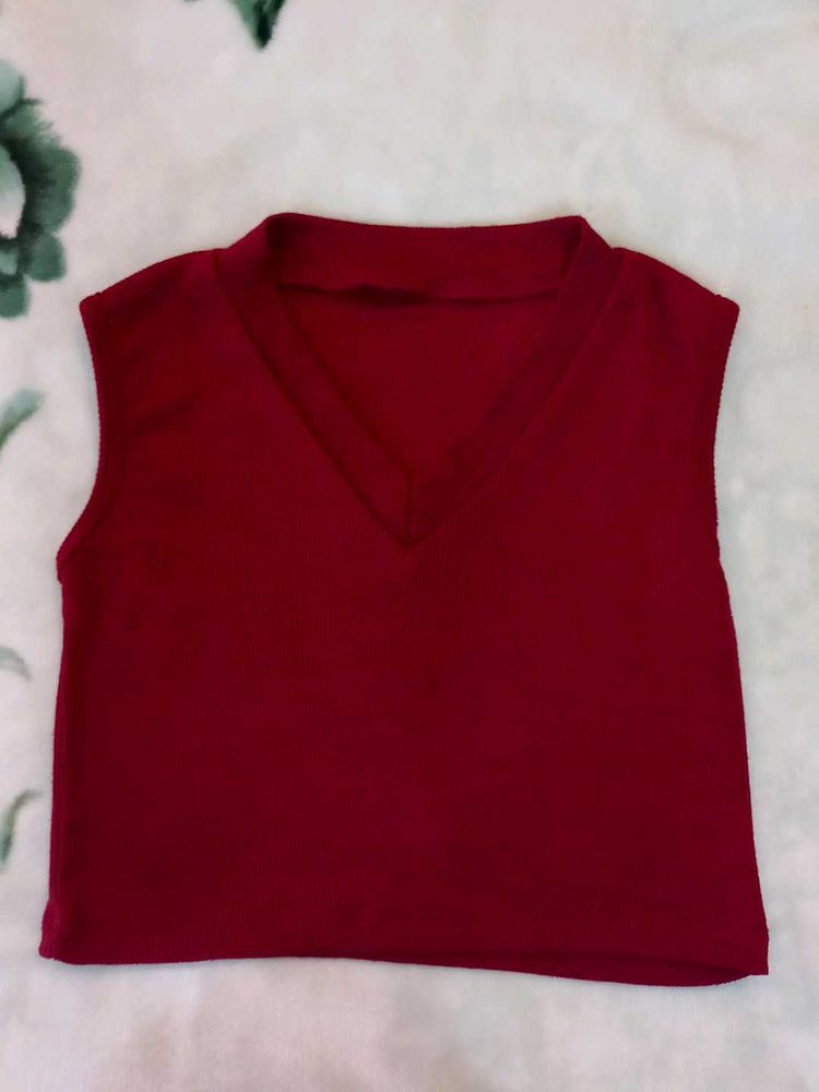 Burgundy Sleeveless Crop Top