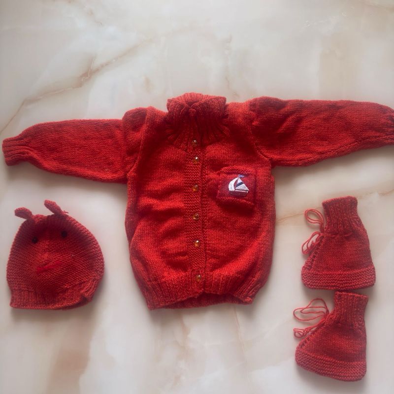 Red Knitted Baby Outfit Set