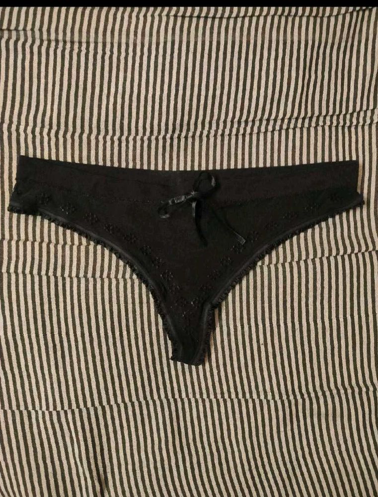 Black Thong Panties with Bow