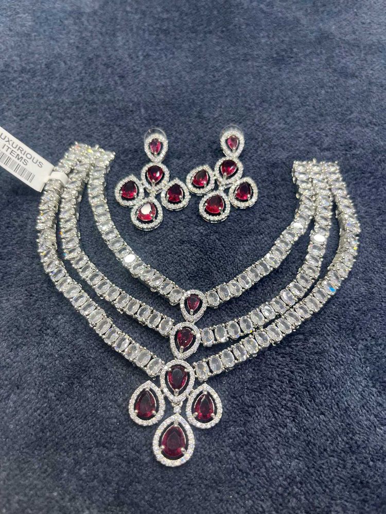 LUXURY QUALITY 3 LINE AMERICAN DIAMOND SET@ANY 1