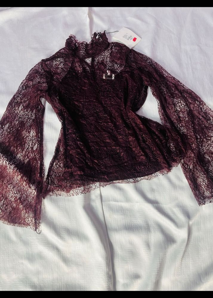 Burgundy Lace Blouse