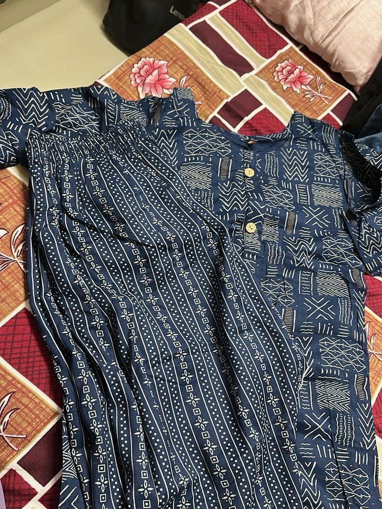 Navy Blue Printed Kurta Set