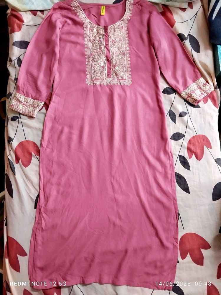 Pink Embroidered Kurta