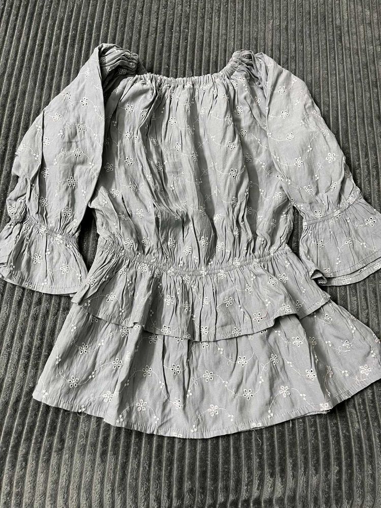 Gray Embroidered Peplum Top
