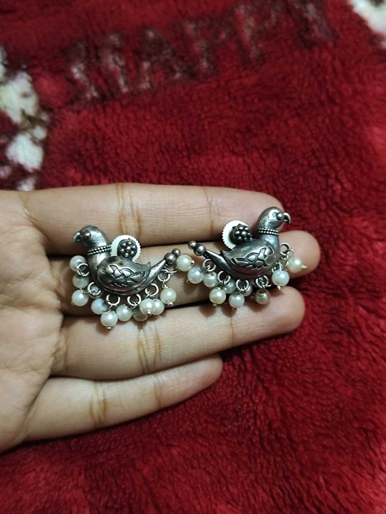 Bird Design Silver Earrings