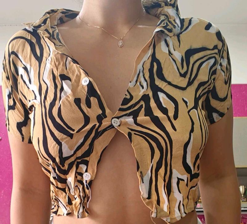 Tiger Stripe Cropped Button-Up