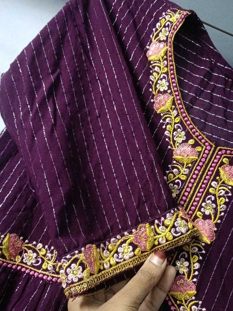 Elegant Purple Striped Kurta