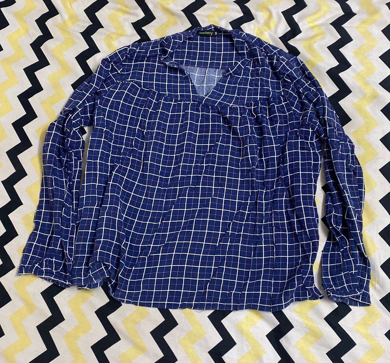 Blue Plaid Long Sleeve Top