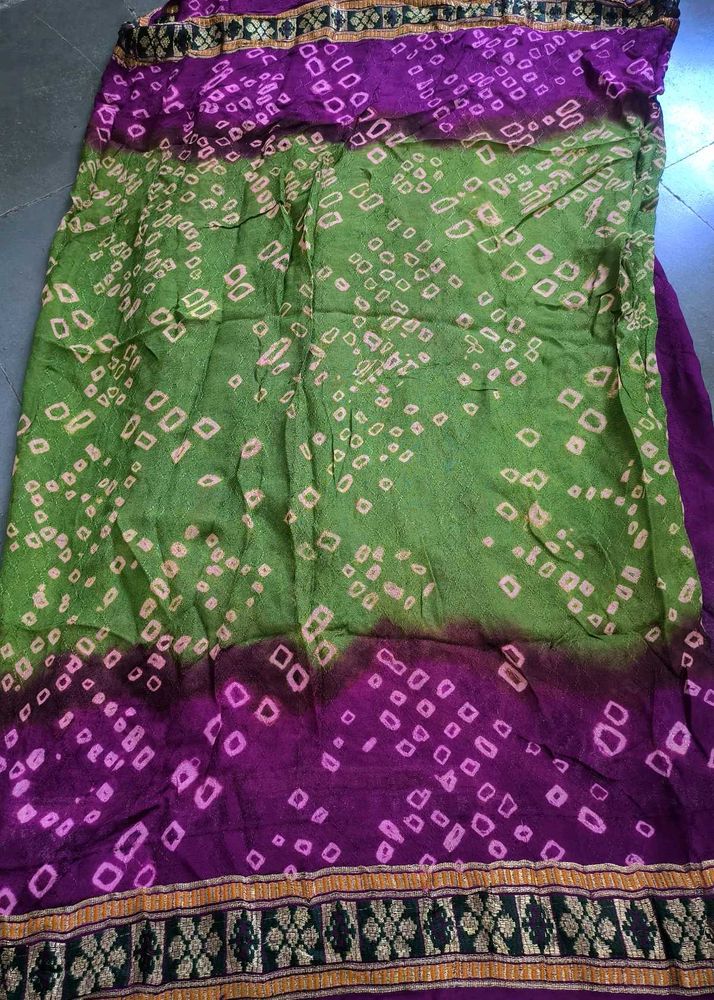Green Purple Bandhani Saree