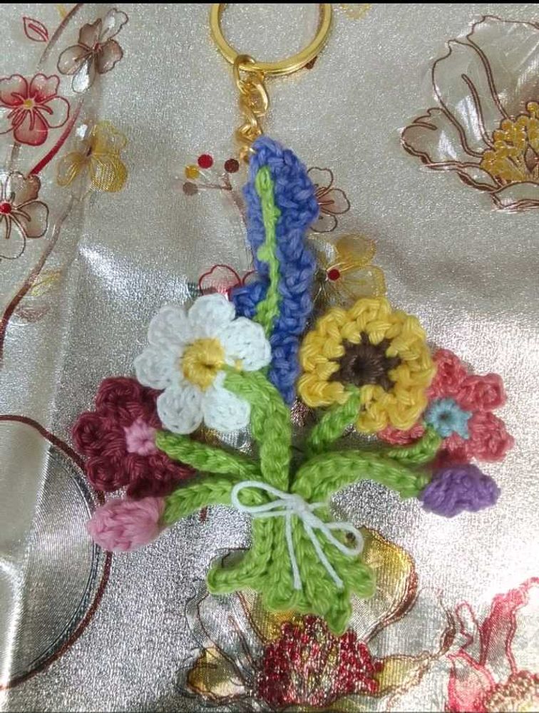 Crochet Mini Flower Bouquet Keychain