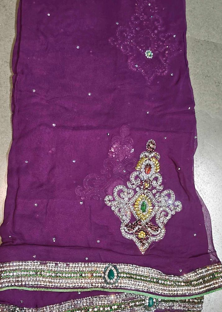 Purple Embellished Saree with Stiched Blouse
