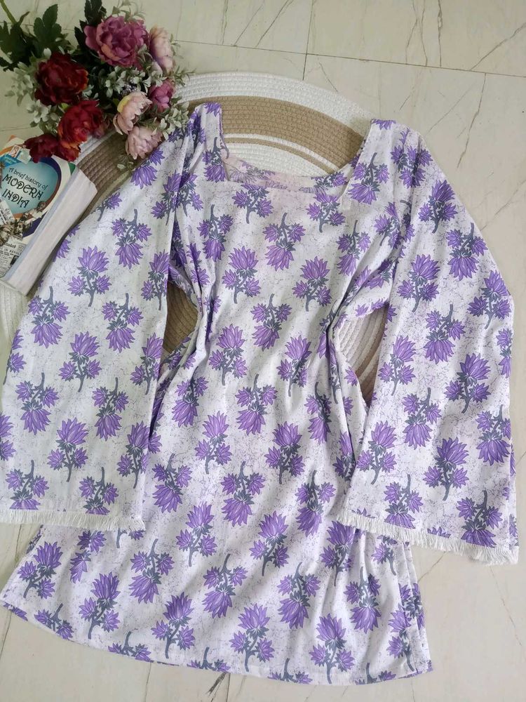 🆕 Corset Purple Floral Bell Sleeve Short Kurti