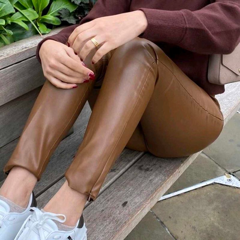 Brown Faux Leather Pants Zara Showroom Condition
