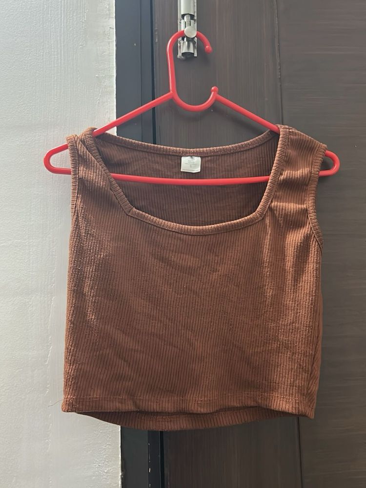 Brown Ribbed Tank Top