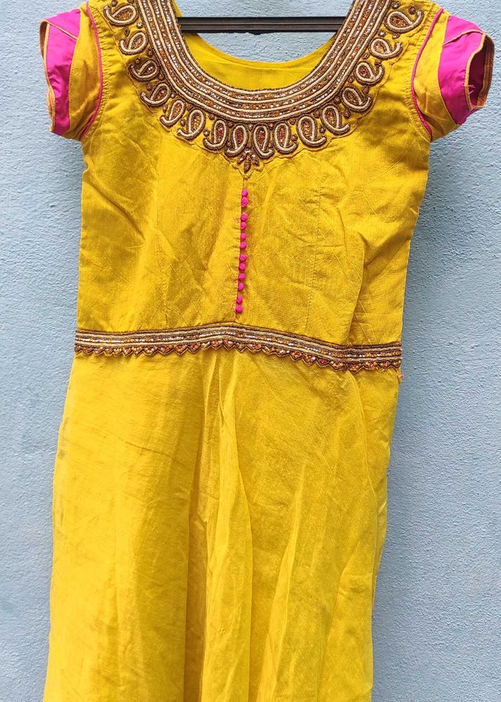 Yellow &amp; Pink Embroidered Dress