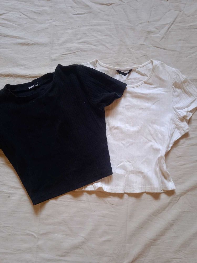 Set Of Fitted Ribbed Crop Tops