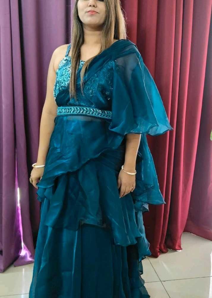 Elegant Teal Layered / Ruffle Lehnga Dress